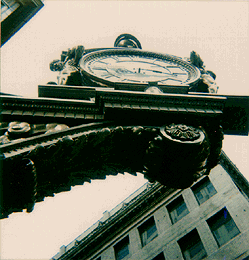 Polaroid of Kaufmann's Clock, seen from under it.