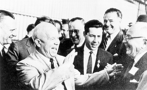 Photograph of Nikita Khruschev laughing and gesturing.