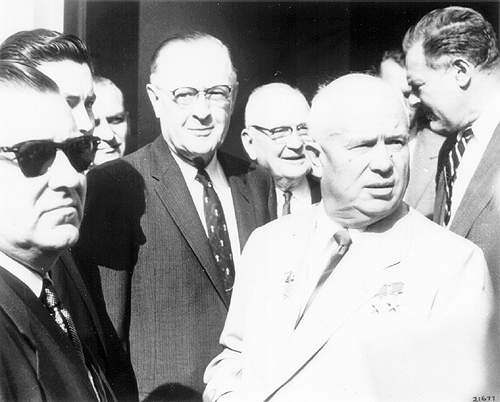 Photograph of Nikita Khruschev absorbed with interest.