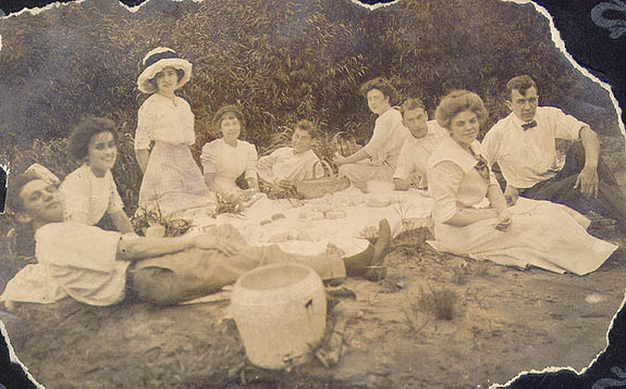 Scanned photo of group on a picnic.