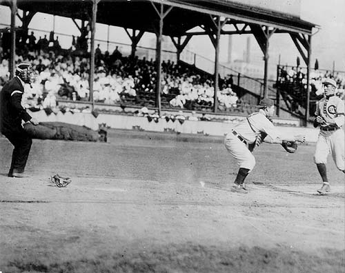 Scanned photo of baseball game at Exposition Park.