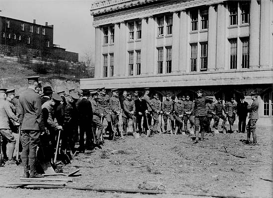 Scanned photo of trench digging at Carnegie Tech.