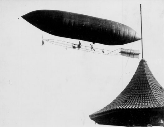 Scanned photo of dirigible over Schenley Park.