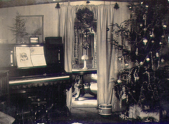 Scanned photo of home interior at Christmas.