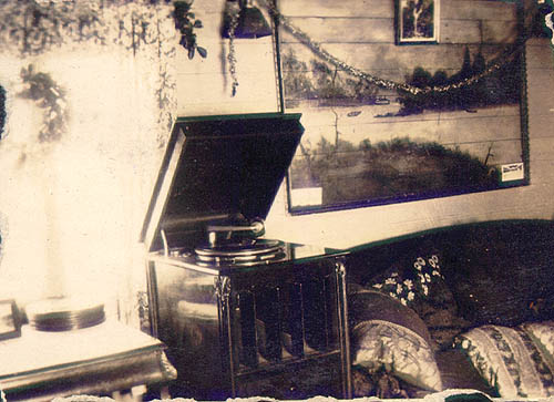 Scanned photo of home interior at Christmas.