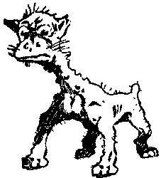 Scanned drawing of a very funny-looking creature from a 1909 
Pittsburgh newspaper cartoon that B.Chad thinks resembles his cat, 
Spencer because of the look of amazement in his face.
