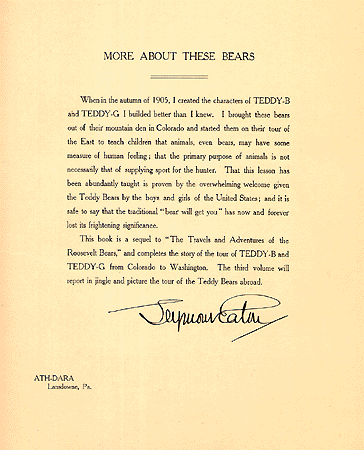 Scanned 
preface to 'More About Teddy B and Teddy G The Roosevelt 
Bears.'