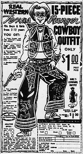 Scanned 1950s advertisement of cowboy outfit.