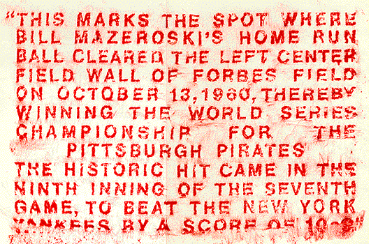 Crayon_rubbing_of_plaque_marking_spot_where_Mazeroski's_home_run_cleared_Forbes_Field,_1960.