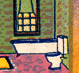 Thumbnail: Scanned stamp of a bathroom (detail).
