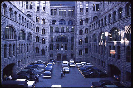 Scanned slide of Allegheny County Courthouse, courtyard.