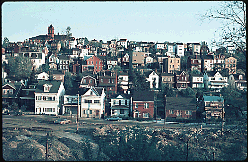 Scanned slide of hillside houses.