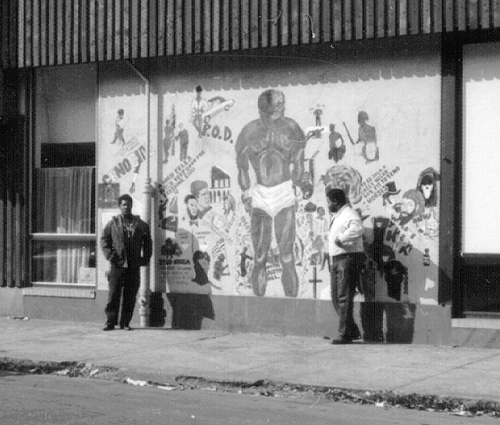 Scanned photo of recreation center mural (enlarged).