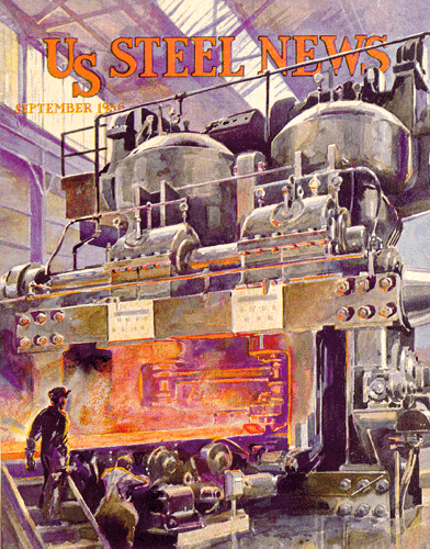 Scanned illustration of workers in a mill, 1936.